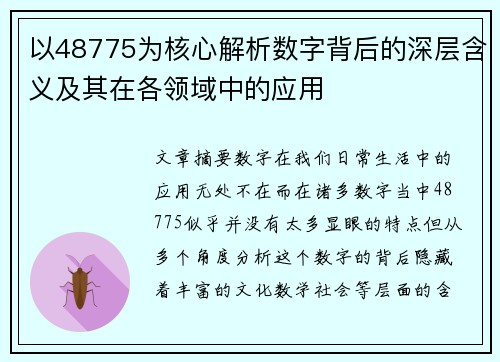 以48775为核心解析数字背后的深层含义及其在各领域中的应用